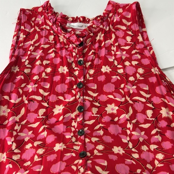 R. Vivimos Red Floral Sleeveless Maxi Dress Flowy Boho Ruffle Cottage SZ Large - Picture 10 of 14